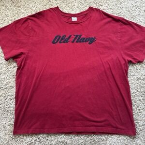 Vintage Burgundy Old Navy Script Logo T-Shirt Size XXL Y2K 2000s Grunge Skater